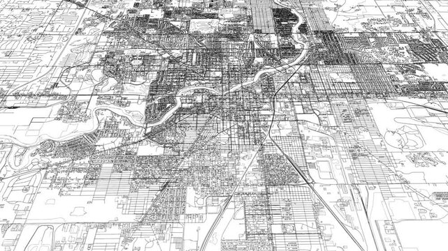 3D looped animation of city - South Bend Indiana, USA