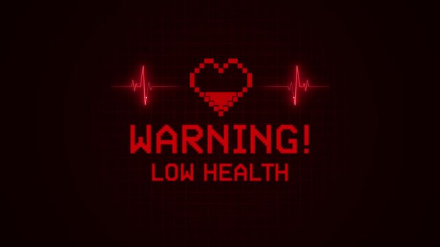 Low Health Warning Animation Pixel Gaming HUD Alert Screen