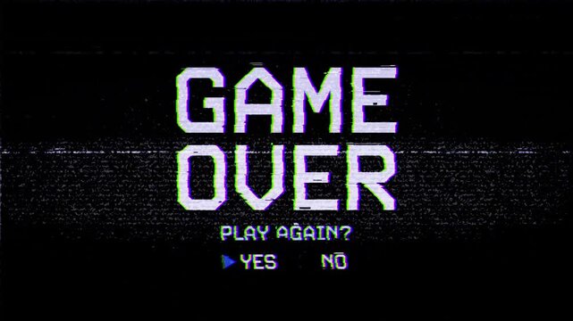 Retro VHS Game Over Screen Animation with CRT Glitch