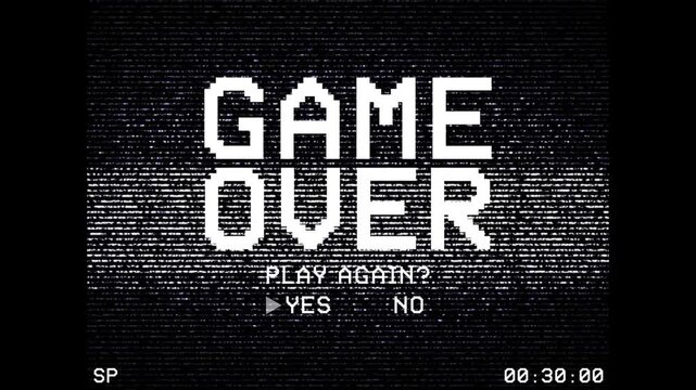 Vintage CRT Game Over Screen with Analog TV Static