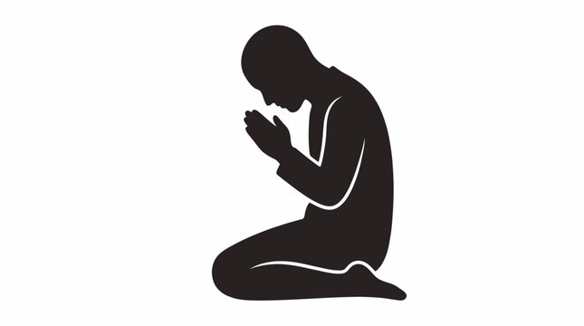 Silhouette of a man kneeling and praying.