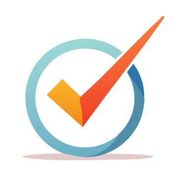 Orange and blue checkmark inside a circle