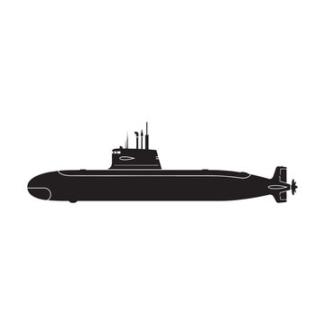 Military submarine black silhouette vector icon isolated on white background