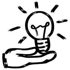 Hand holding a light bulb with brush strokes on a white background © anakcikal978