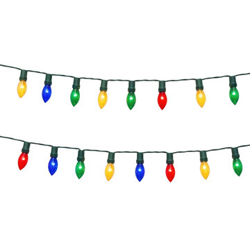 Colorful Christmas lights string isolated on transparent background