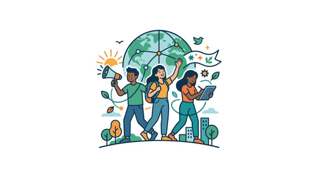 Diverse young people advocating for global environmental protection and sustainability