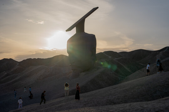Grand sculpture of Emperor Wu of Han in Gobi Desert, Guazhou, Gansu China