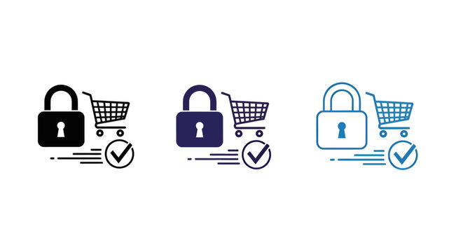 Secure Online Shopping Icons Featuring Locked Carts Emphasizing E-Commerce Protection.