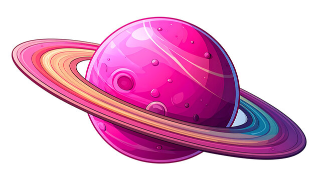 Pixel art planet with rings, vibrant pink and purple hues, isolated on white