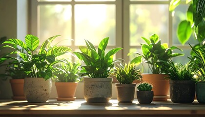 Fototapeta premium Modern interior with potted plants and natural light.