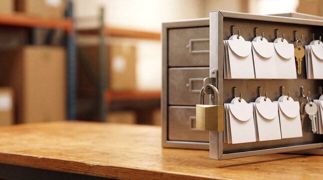 Password reset key station for cybersecurity training, close-up with copy space on left