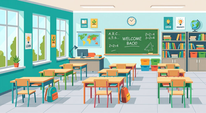 Classroom, school room, educational space, learning environment, vector illustration