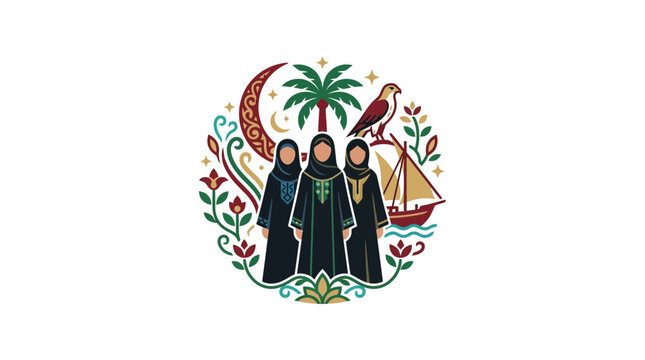 Emirati Women Heritage Illustration with Traditional Symbols