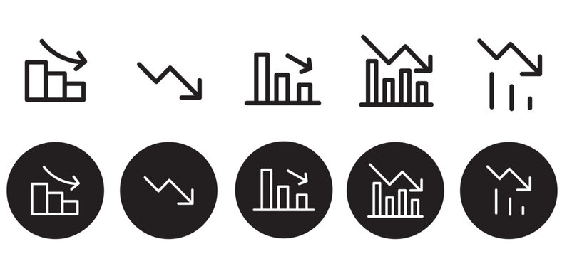 Trend Down Arrows and Negative Business Growth Icon Set