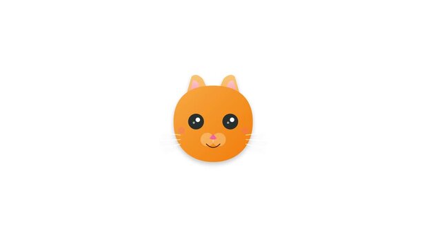 Cute Animated Orange Cat Face Icon on White Background Flat Design Motion Graphic