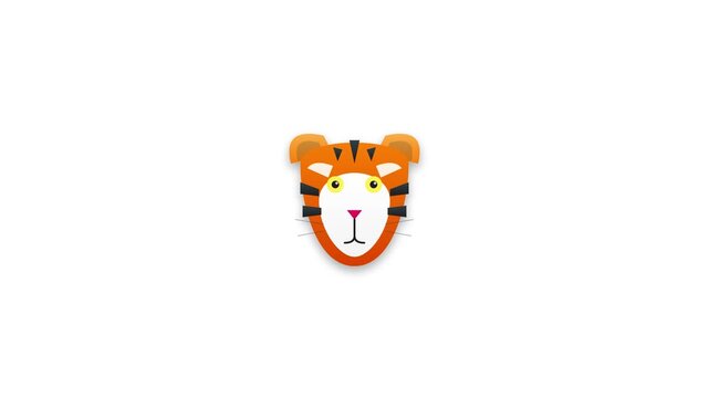 Animated Minimalist Tiger Head Illustration with Flat Design Motion Graphics on White