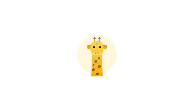 Minimalist 2D Animated Giraffe Head Motion Graphics, Cute Animal Character on White Background