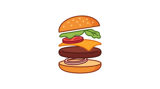 Exploded View Illustration of a Delicious Beef Hamburger