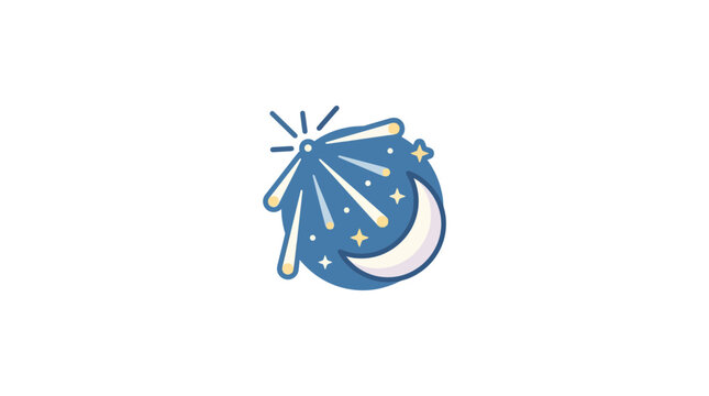 Festive Fireworks Exploding Over Crescent Moon and Stars