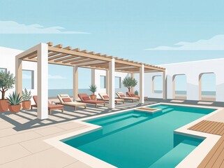 Fototapeta premium Isometric Vacation Summer Spa Resort Pool With Clean Website Hero Space Illustration