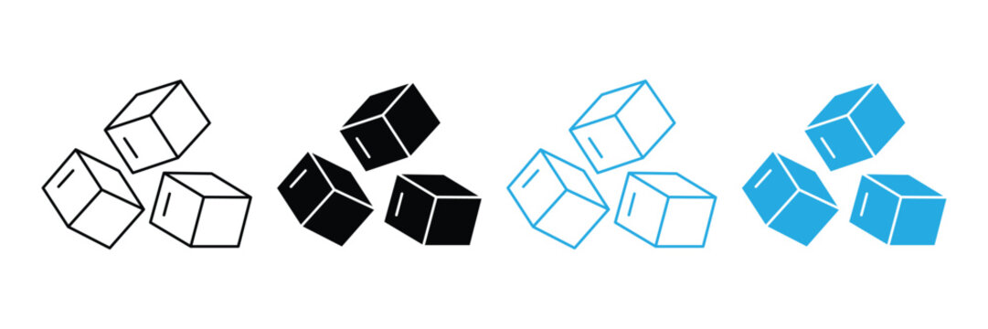 Sugar and Ice Cube Icon Set &ndash; Beverage Cooling, Sweetener & Kitchen Vector Collection