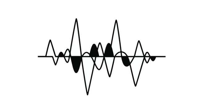 Audio waveform shown as a dynamic black and white digital visualization captures the essence of sound engineering, communication technology, and broadcast signal analysis for professional use.