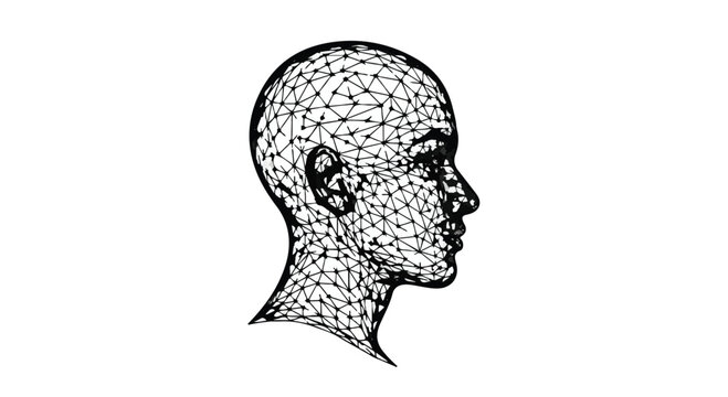 Human profile silhouette rendered with a complex geometric mesh network illustrates deep neural processing and artificial intelligence concepts for modern scientific and technological advancements.