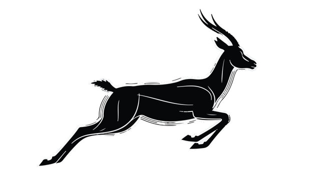 Gazelle leaps gracefully through the air to embody natural speed, athletic agility, and the wild beauty of African savannah wildlife in this detailed black and white graphic illustration.
