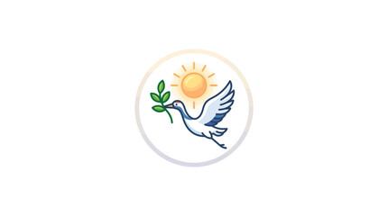 Fototapeta premium Flying Crane with Olive Branch and Sun Illustration
