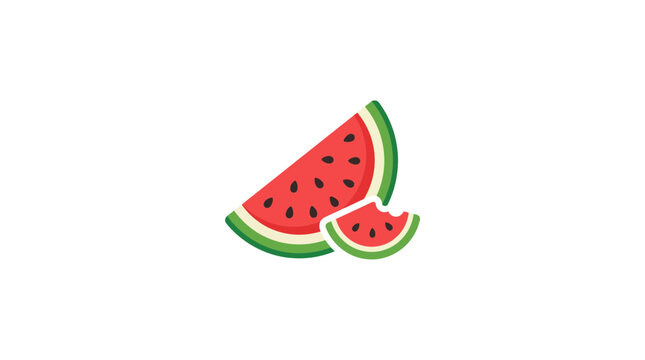 Flat Vector Illustration of Watermelon Slice and Bite Piece