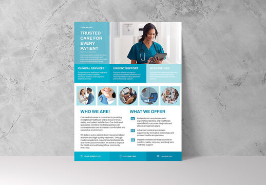 Teal and White Healthcare Medical Services Flyer Template