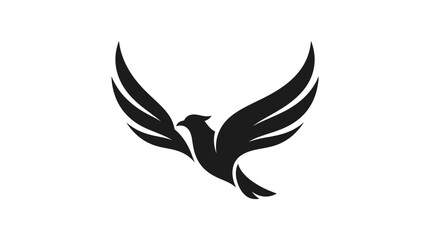 Naklejka premium A minimalist black silhouette of a bird flying with wings spread wide
