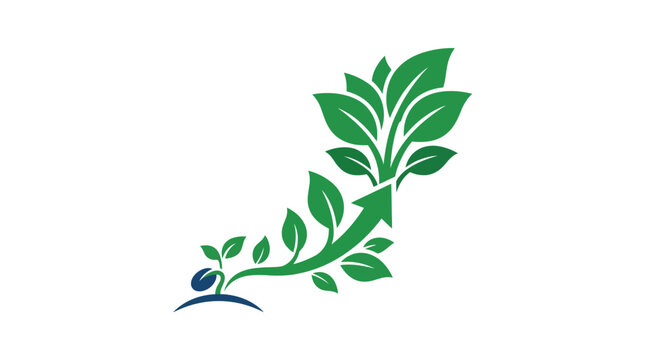 A green plant sprout growing into an upward pointing arrow symbol