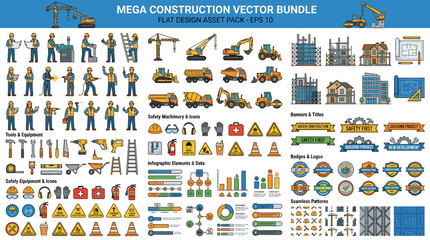 Naklejka premium Construction icons and signs bundle.