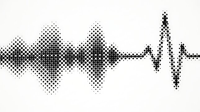 Abstract black halftone sound wave pattern on a clean white background design
