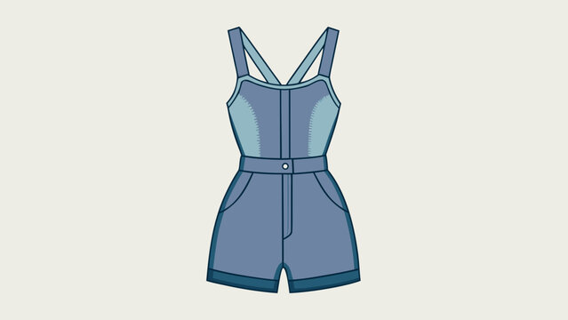 Blue sleeveless romper with belt and straps fashion design