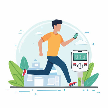 Man Running with Smartphone Near AED Device
