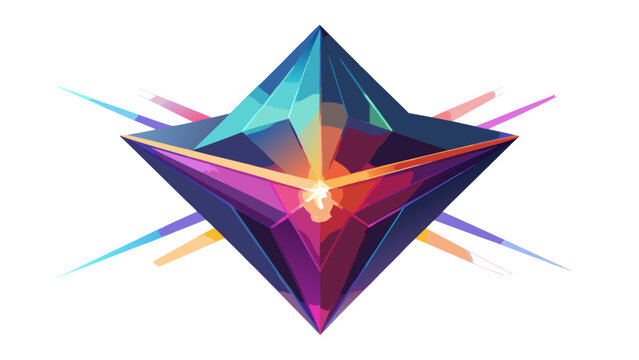 Geometric crystal star shape with prism facets and radiant light flare geometric gemstone abstract refraction reflection symmetry creative background decorative isolated precious spectral