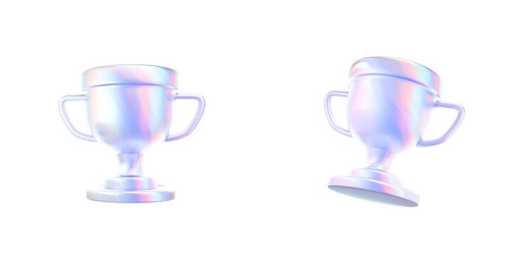 3D Iridescent Trophy Cup Icon Front and Perspective View