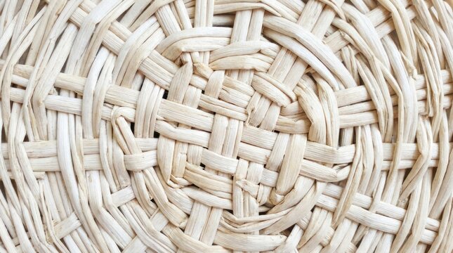 Woven wicker texture in white beige tones handcrafted pattern background