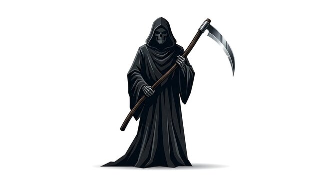 Grim reaper character with scythe fire pit vector design