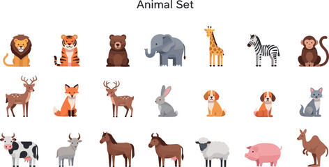 Farm and wild animal set with lion tiger elephant giraffe zebra monkey and domestic mammals © AFSANA AKTER