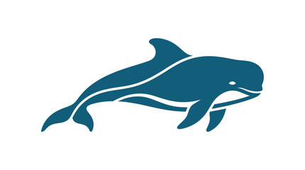 Stylized Blue Dolphin Silhouette Icon, Ocean Mammal Vector Art © hana