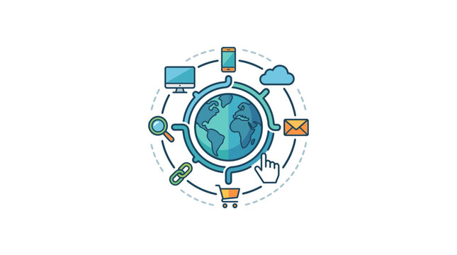 Global Digital Connectivity and Network Technology Icons