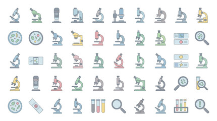 Obraz premium A collection of colorful laboratory equipment icons arranged in a grid pattern
