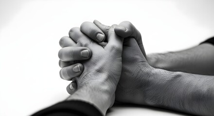 Obraz premium Black and white close up of two people holding hands in a gentle clasp, showing support and connection