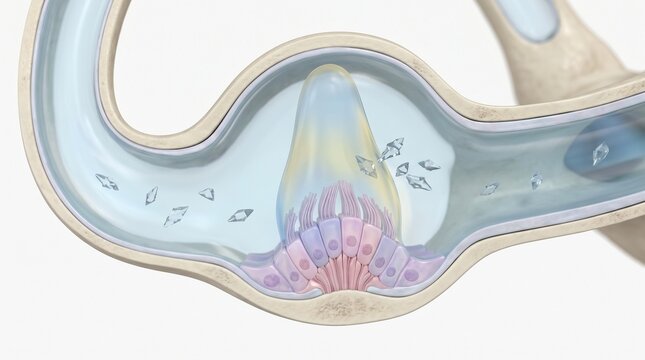 3D Microscopic Diagram of Dislodged Otoconia Crystals in the Semicircular Canal