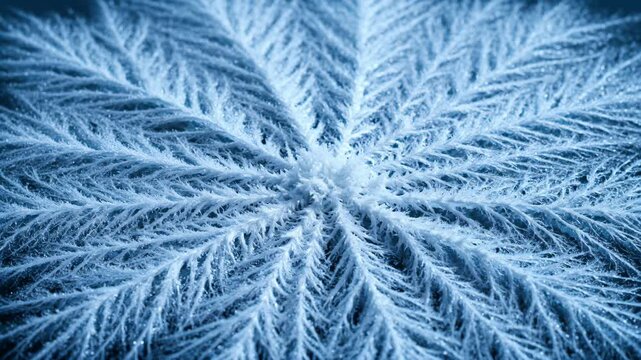 Frost ice crystal pattern on dark blue background, delicate winter texture and cold abstract snowflake detail