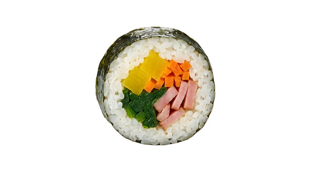 healthy colorful Korean gimbap sushi roll slice isolated on transparent background