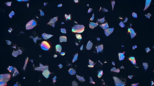 Iridescent crystal shard, black background, glow reflection, abstract crystal sphere and flower, holographic glass orb